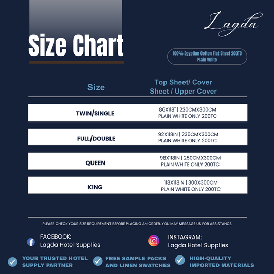 100% Egyptian Cotton Hotel Flat Sheet /Bedsheet 200TC Plain White