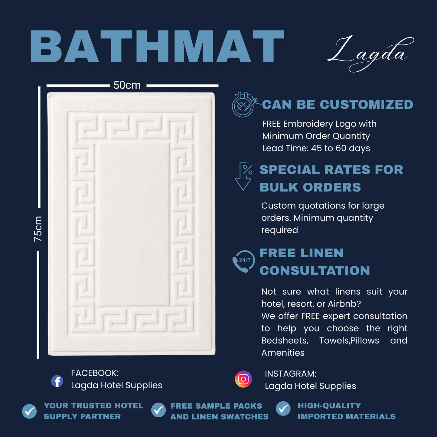 Bath Mat / Foot Mat – 100% Pure US Cotton 350grams | Thick, Absorbent & Durable (1-Piece)