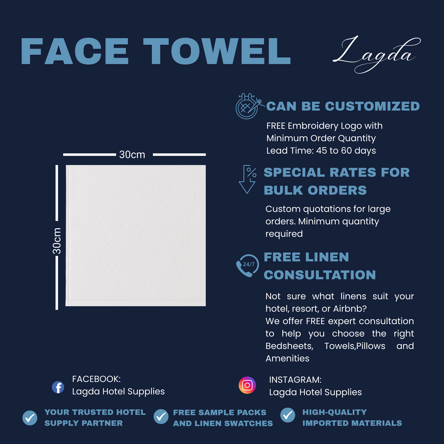 10-Pack Luxury Hotel Face Towels – 100% Pure US Cotton 50grams| Soft & Absorbent | Ideal for Hotels & Spas