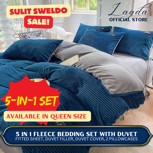 5in1 Duvet Bedsheet Set QUEEN 1 Fitted Sheet, 1 Duvet Filler, 1 Duvet Cover, 2 Pillowcases