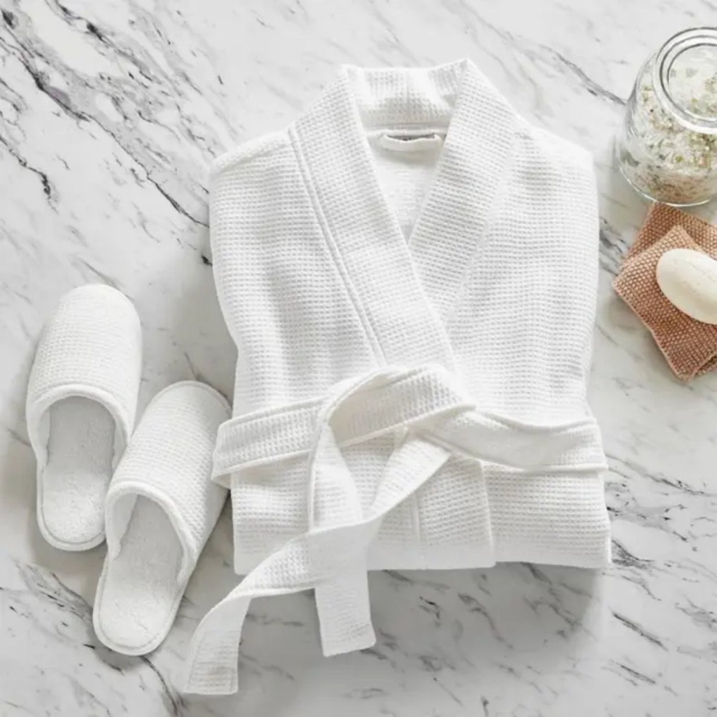 Luxury Hotel Bathrobe – Waffle Design 100% Pure US Cotton | Thick, Soft & Absorbent Spa Robe (1-Piece)