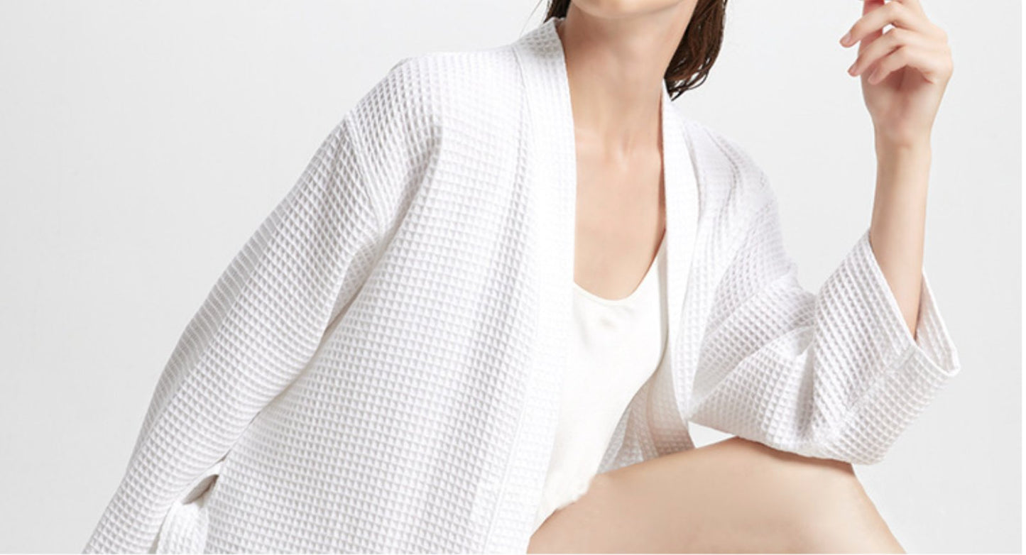 Luxury Hotel Bathrobe – Waffle Design 100% Pure US Cotton | Thick, Soft & Absorbent Spa Robe (1-Piece)