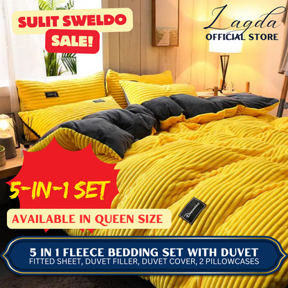 5in1 Duvet Bedsheet Set QUEEN 1 Fitted Sheet, 1 Duvet Filler, 1 Duvet Cover, 2 Pillowcases