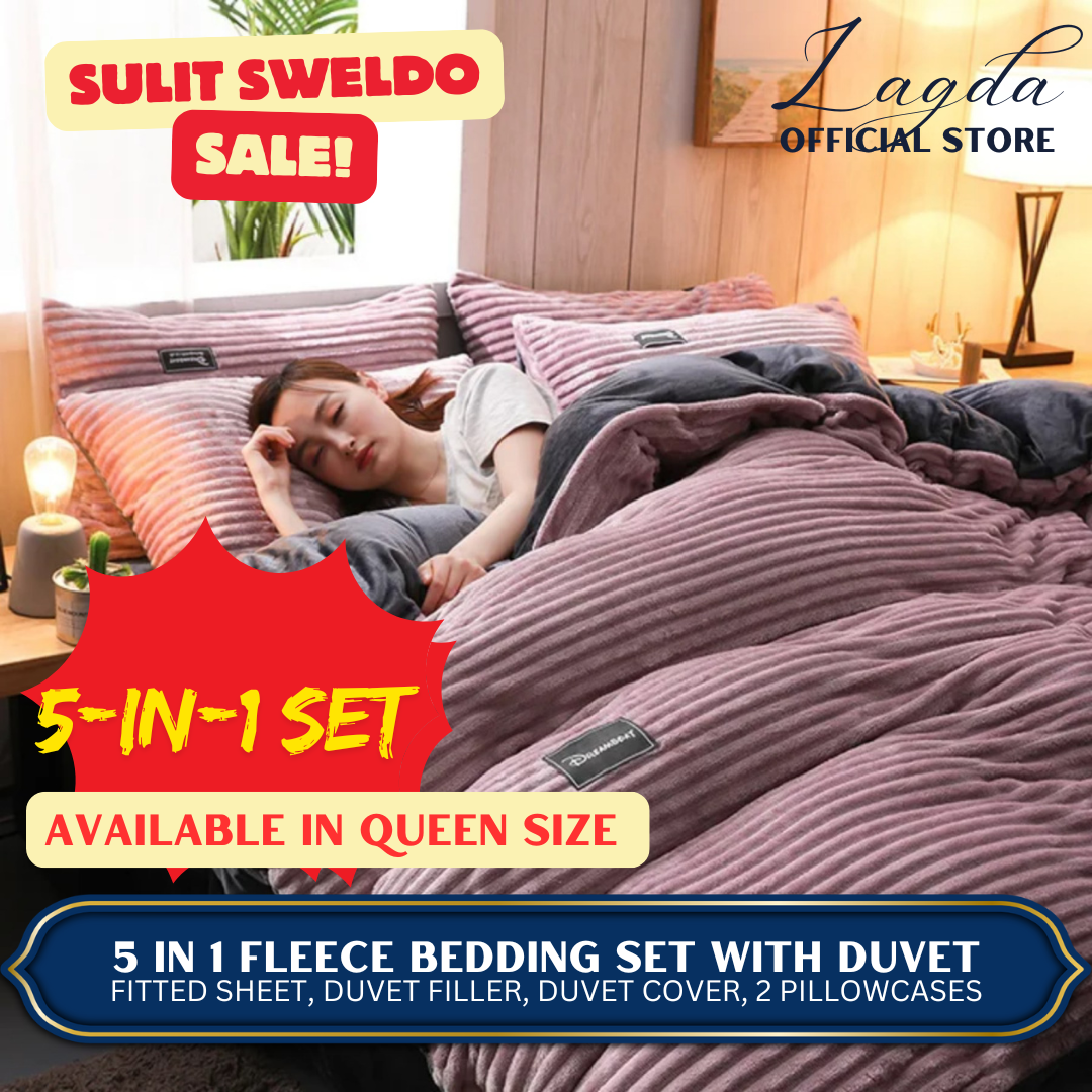 5in1 Duvet Bedsheet Set QUEEN 1 Fitted Sheet, 1 Duvet Filler, 1 Duvet Cover, 2 Pillowcases