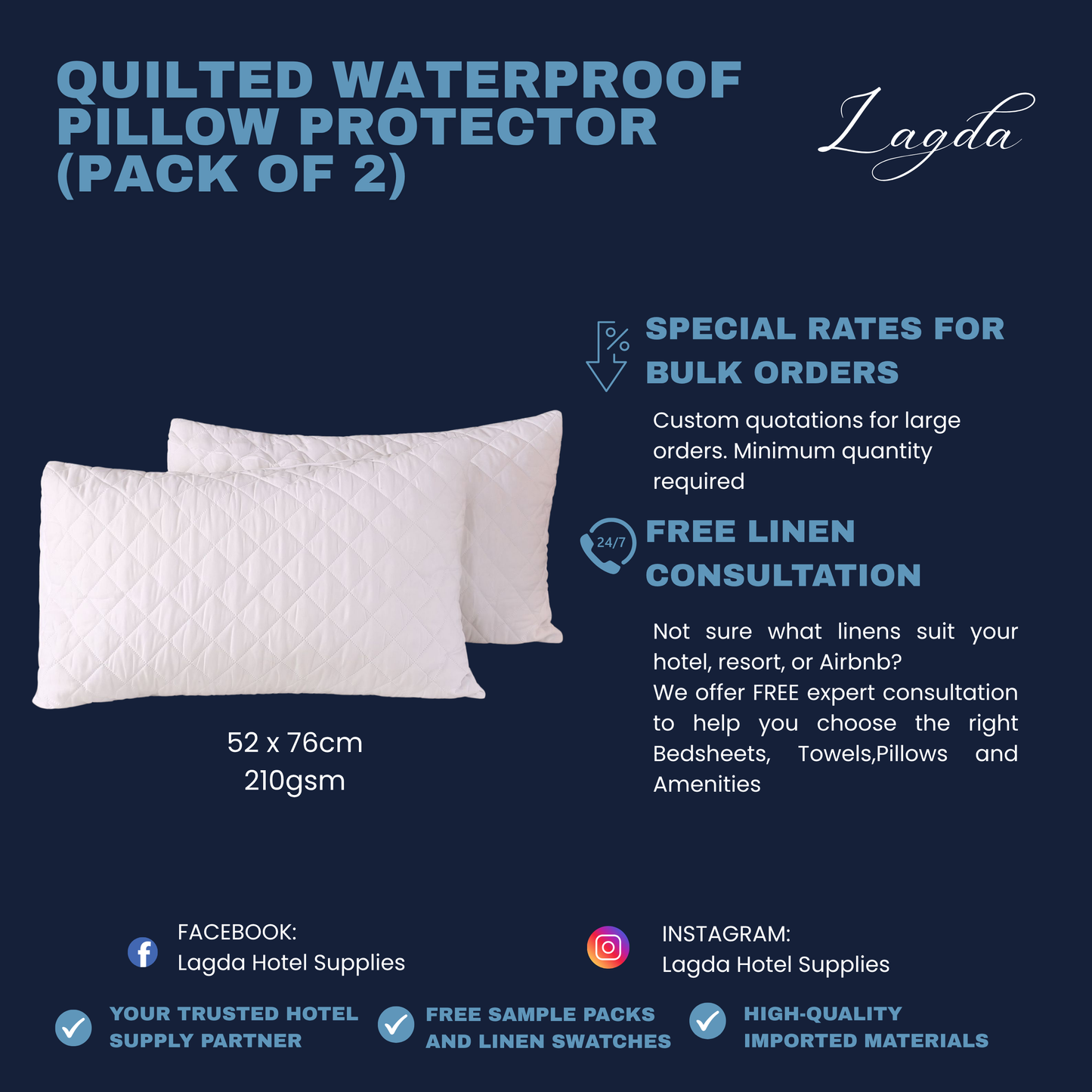 100% Waterproof Pillow Protector- Ultrasonic Quilting
