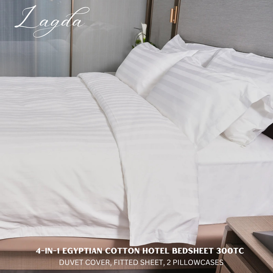 100% EGYPTIAN COTTON 4IN1 HOTEL BEDSHEET SET - 1CM SATEEN STRIPES
