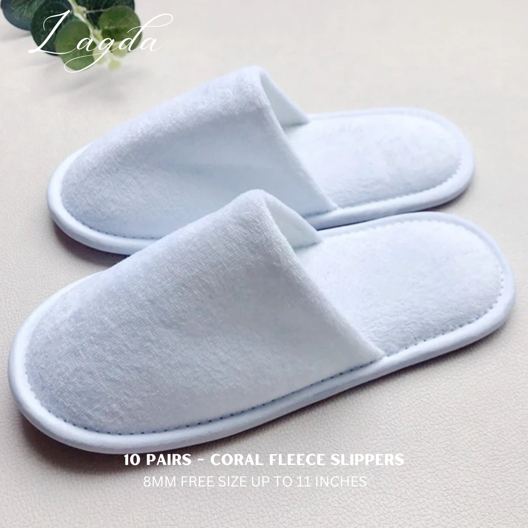 10-Pairs Hotel Slippers /Spa Slippers – Soft Coral Fleece + Terry Cotton