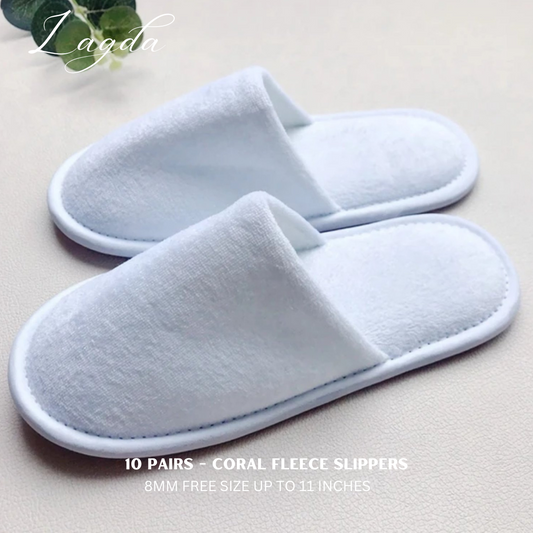 10-Pairs Hotel Slippers /Spa Slippers – Soft Coral Fleece + Terry Cotton