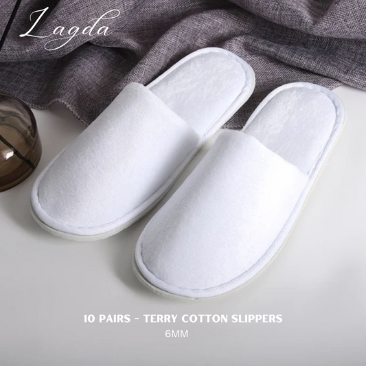 10-Pairs Hotel Slippers /Spa Slippers – Soft Coral Fleece + Terry Cotton