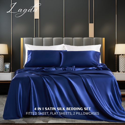 Satin Silk 4 in 1 Bedding Set QUEEN SIZE Christmas gift with Gift Bag European Style - 1 Set