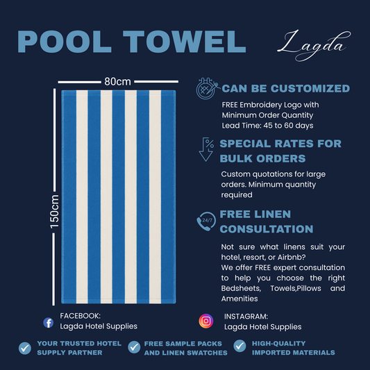 Luxury Hotel Pool Towel / Beach Towel – 100% Pure US Cotton 650grams | Extra Thick & Absorbent (1-Piece)