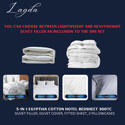 Heavyweight Duvet Filler 250gsm - Egyptian Cotton Five Star Hotel Bedsheet 5in1