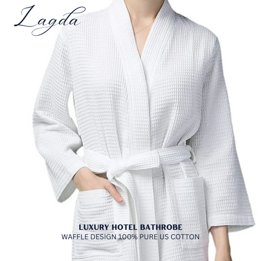 Luxury Hotel Bathrobe – Waffle Design 100% Pure US Cotton | Thick, Soft & Absorbent Spa Robe (1-Piece)