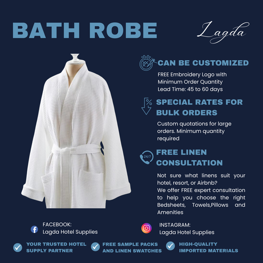 Luxury Hotel Bathrobe – Waffle Design 100% Pure US Cotton | Thick, Soft & Absorbent Spa Robe (1-Piece)
