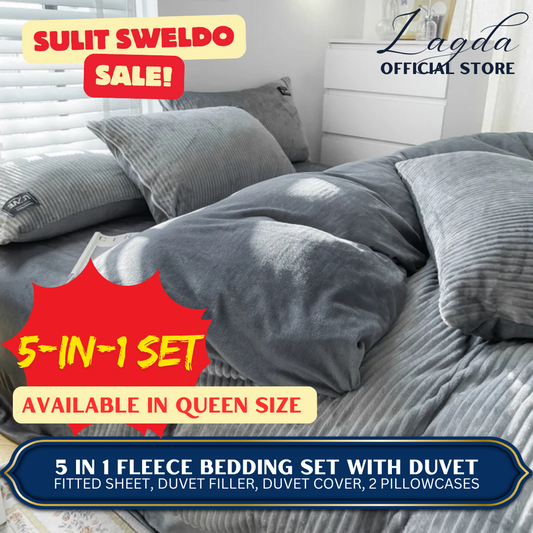 5in1 Duvet Bedsheet Set QUEEN 1 Fitted Sheet, 1 Duvet Filler, 1 Duvet Cover, 2 Pillowcases
