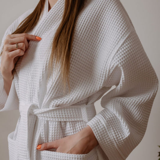 Luxury Hotel Bathrobe – Waffle Design 100% Pure US Cotton | Thick, Soft & Absorbent Spa Robe (1-Piece)